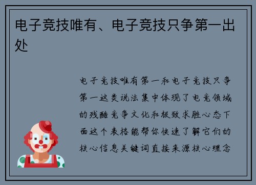 电子竞技唯有、电子竞技只争第一出处